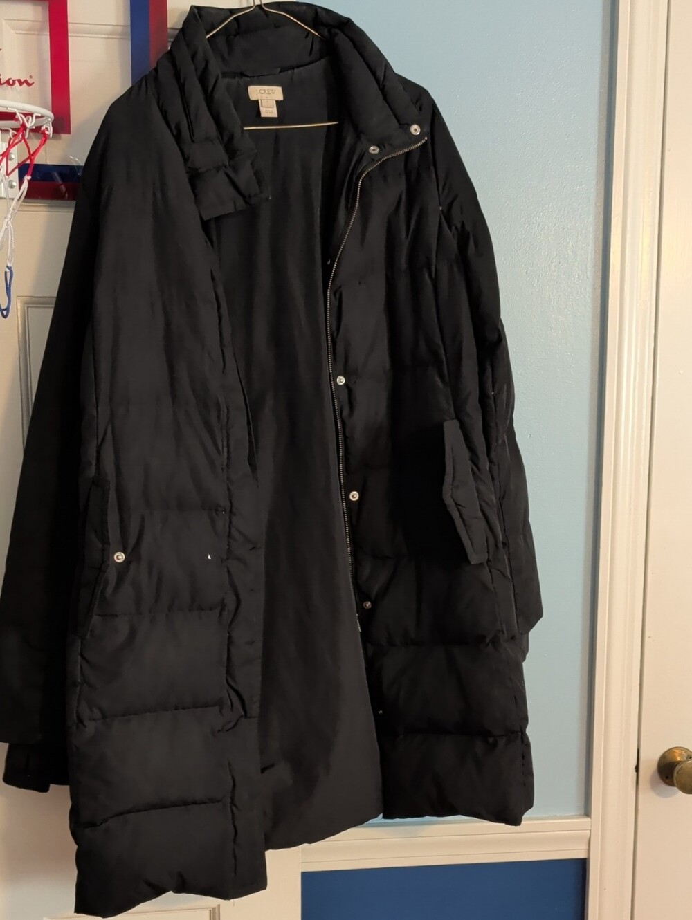 J. Crew Black Quilted Long Puffer Coat